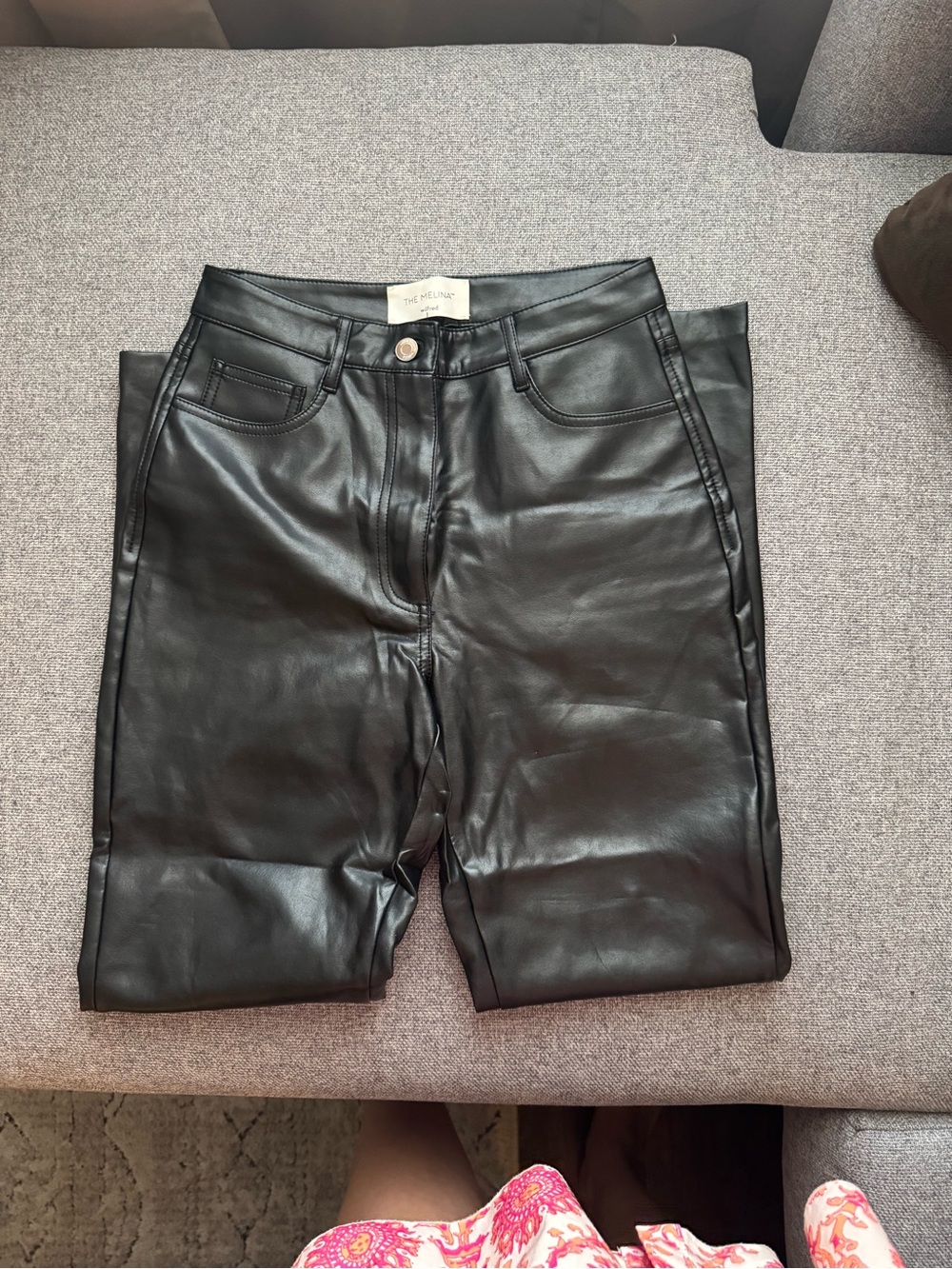 Wilfred Black Faux Leather-Trim High-Rise Pants